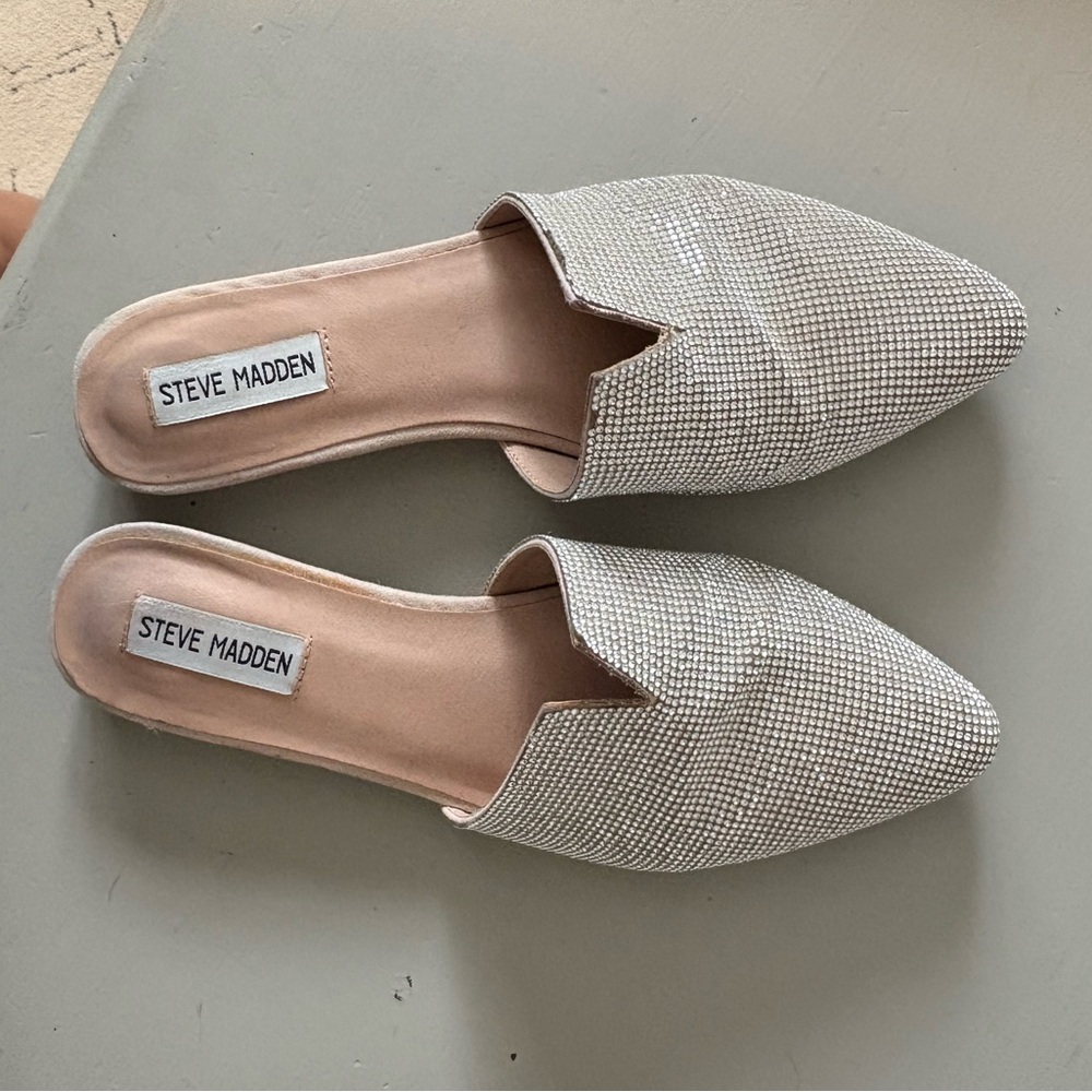 Steve Madden Silver Embellished rhinestone Pointed-Toe Mule